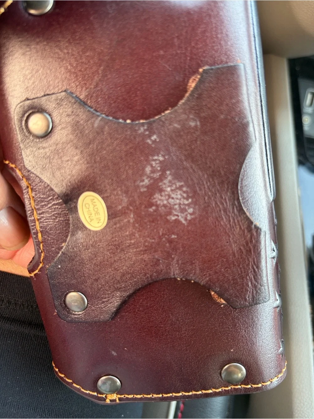 Montana West Brown & Black Embossed Flag Leather Phone Holster with belt loop.